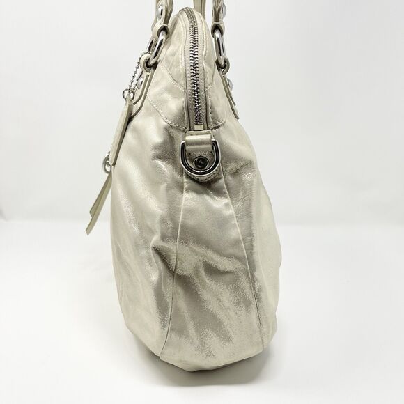 COACH Poppy Metallic Tote Shoulder Handbag Champagne Gold Tetro Designer - Picture 9 of 14